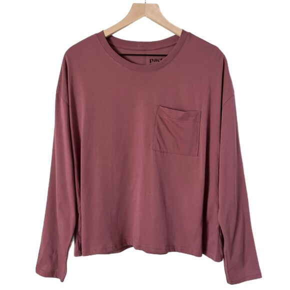 Pact Organic Cotton Long Sleeve Pocket Tee in Wine Red Size Large - Picture 1 of 4